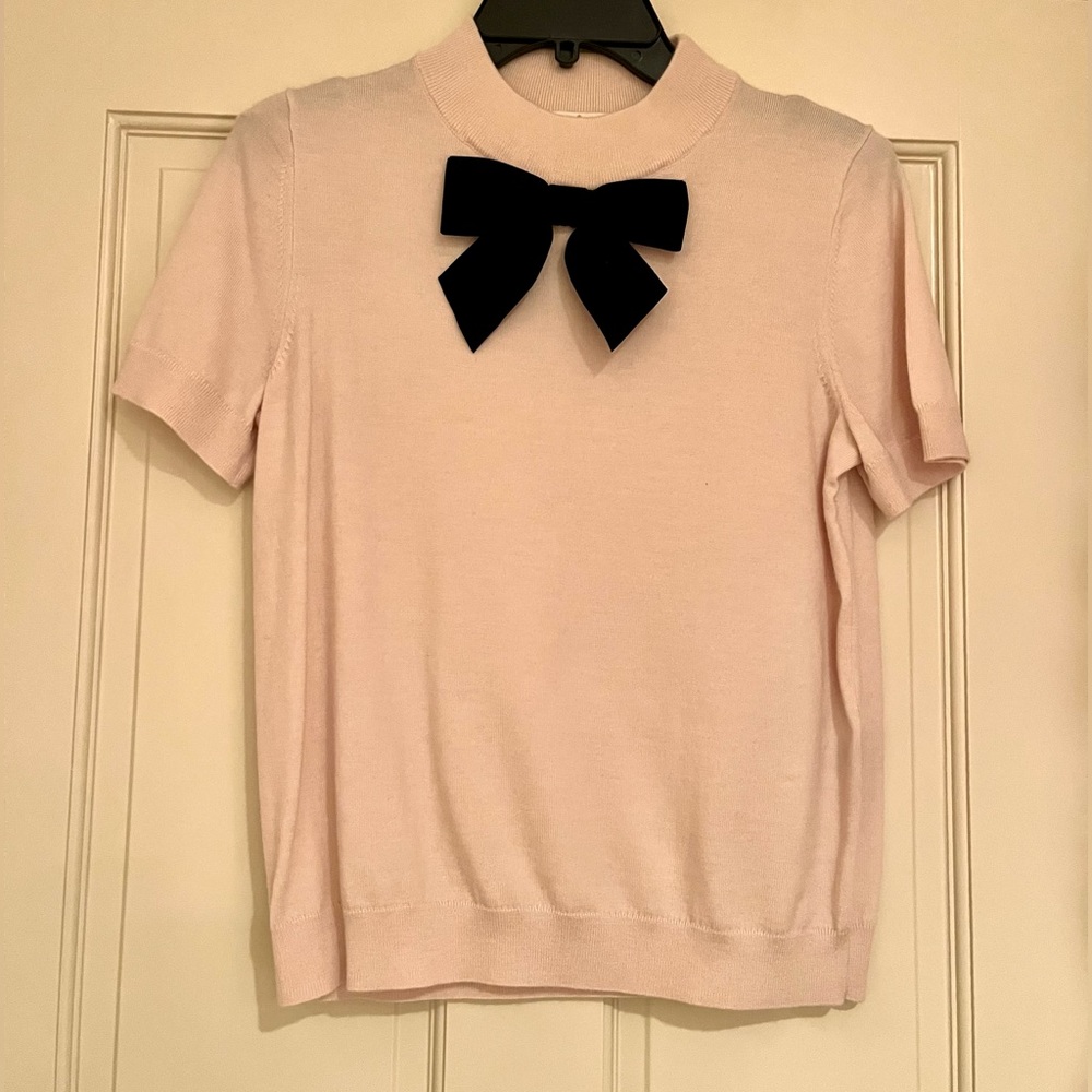 Kate Spade Pink Short Sleeve Sweater with Velvet Bow
